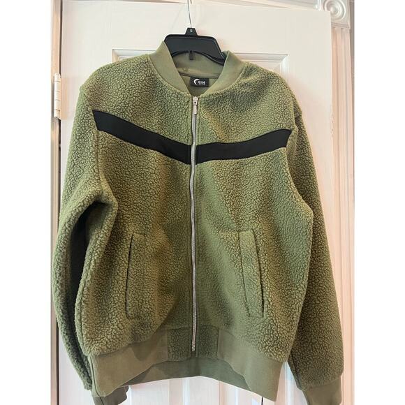Zyia Active Olive Flying V Full Zip Fleece Jacket Women Large Preppy Fall Comfy - Picture 1 of 12